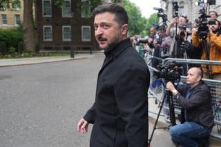 President of Ukraine Volodymyr Zelensky arriving in Downing Street ahead of talks about ongoing support and solidarity for Ukraine (Lucy North/PA)